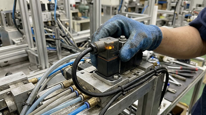 Form C solenoid valve connector with LED indicator connected to a valve coil